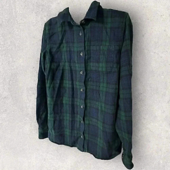LL Bean blue Green long sleeve flannel button up shirt size M cotton - Picture 5 of 10